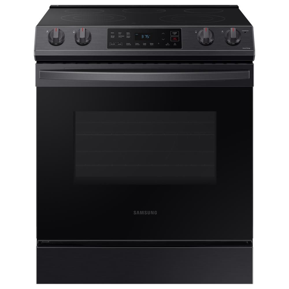 Samsung 30 in. 6.3 cu. ft. Slide-In Electric Range with Self-Cleaning Oven in Black Stainless Steel | The Home Depot
