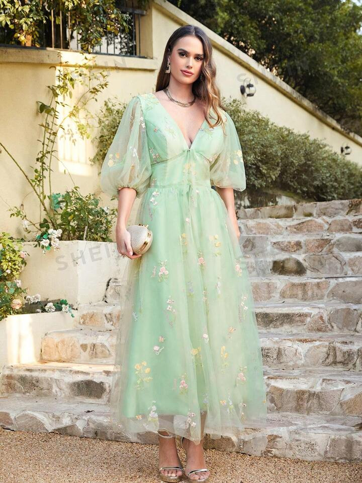 BABYONLINE D.R.E.S.S. Elegant Romantic Simple Lace Flower Embroidery Evening Dress | SHEIN