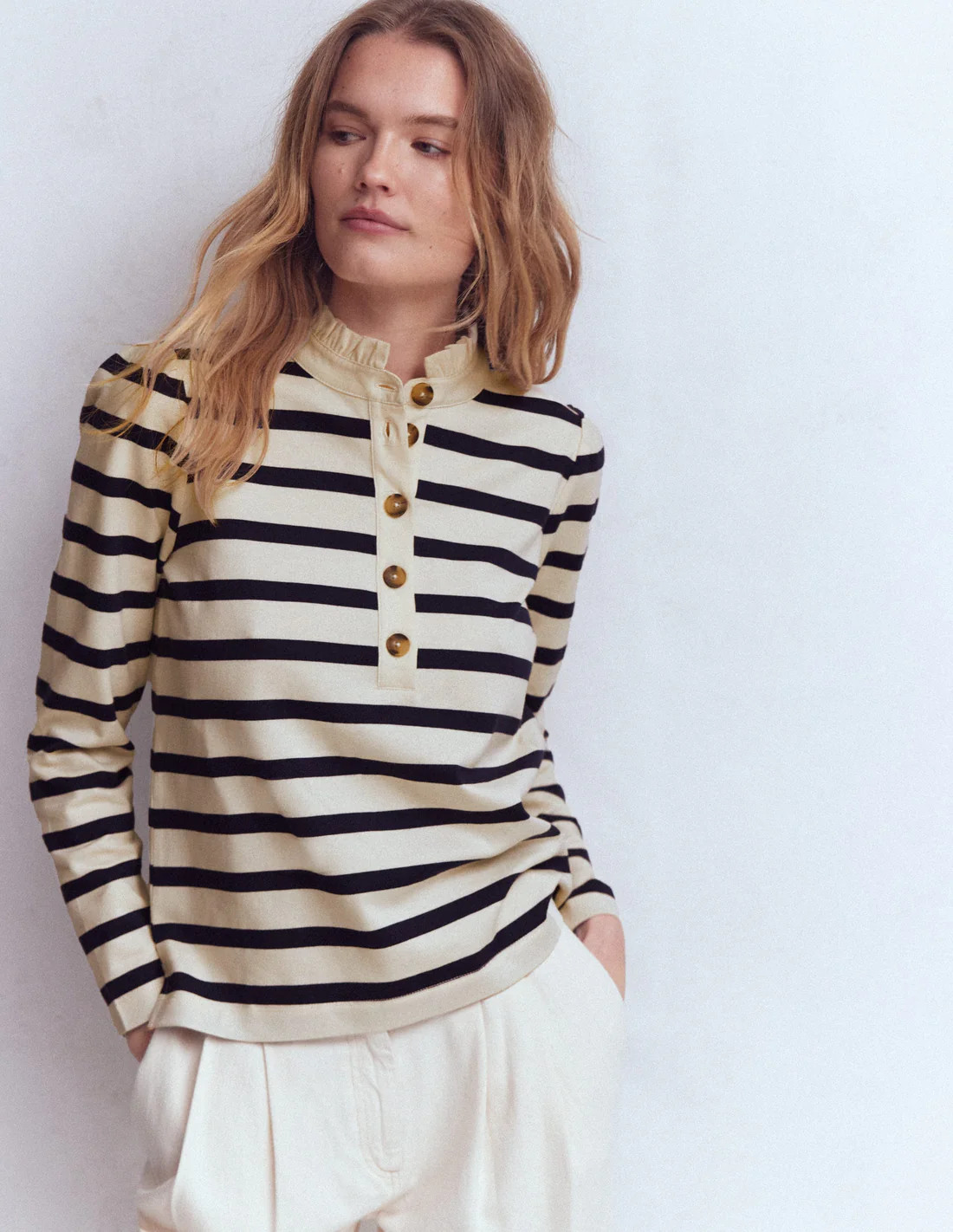 Ruffle Collar Mariner-Ivory and Navy Stripe | Boden UK