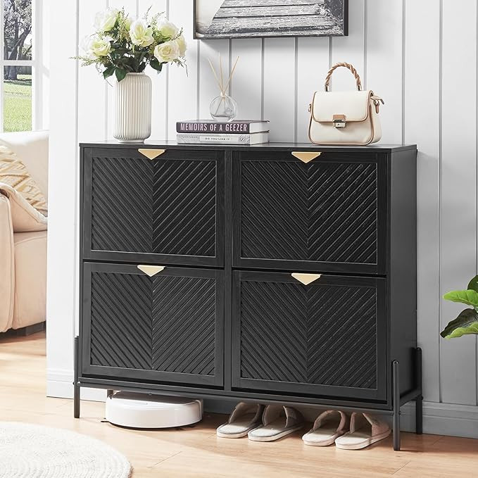 Shoe Cabinet Storage with 4 Flip Drawers, Narrow Hidden Shoes Organizer Cabinet for Entryway, Fre... | Amazon (US)