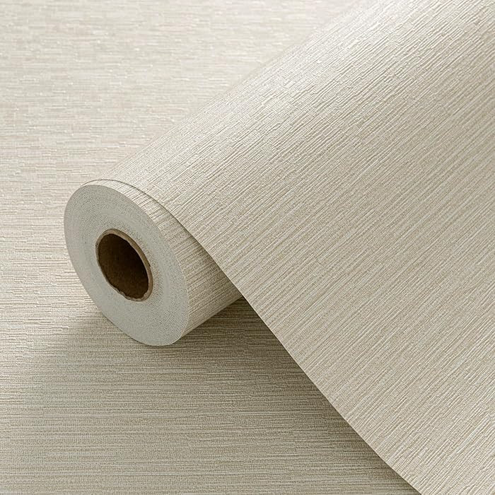 Grasscloth Peel and Stick Wallpaper 20.8"x394" Cream Thick Fabric Textured Linen Classic Faux Gra... | Amazon (US)