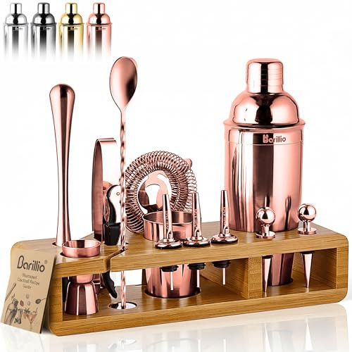 Barillio Rose Gold Bartender Kit - Stainless-Steel Cocktail Shaker Set w/Bamboo Stand - Mixology Bar Tools w/Drink Shaker, Mixer and Muddler for Cocktails - Home Bar Accessories - 23-Pc Bar Set | Amazon (US)