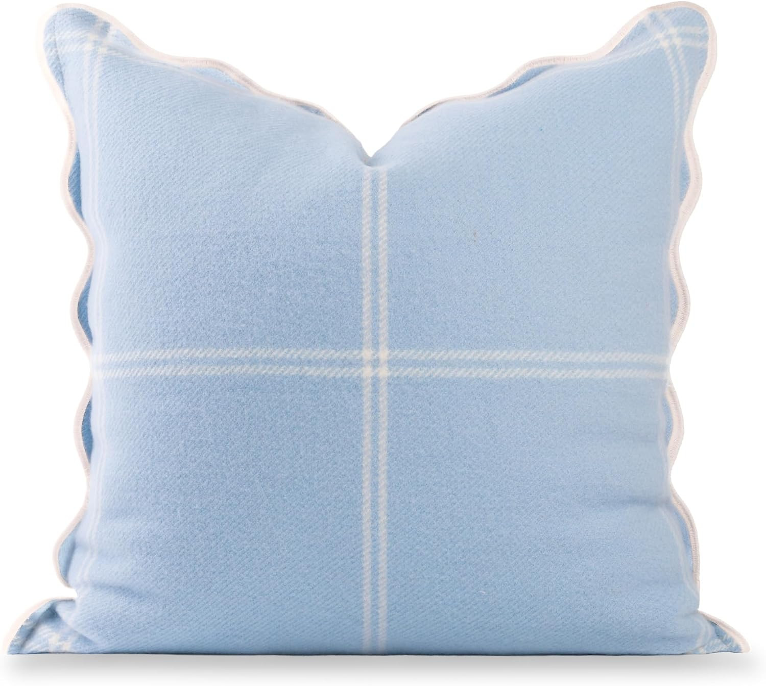 Hofdeco Premium Wool Windowpane Scalloped Throw Pillow Cover, 20x20, Blue | Amazon (US)