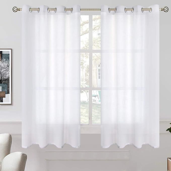 BGment Linen Look Semi Sheer Curtains for Bedroom, 63 Inch Grommet Light Filtering Casual Texture... | Amazon (US)