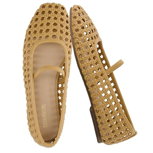 CUSHIONAIRE Women's Weavy Squared Toe Woven Ballet Flat, +Memory Foam, Wide Widths Available Beige 10W | Amazon (US)