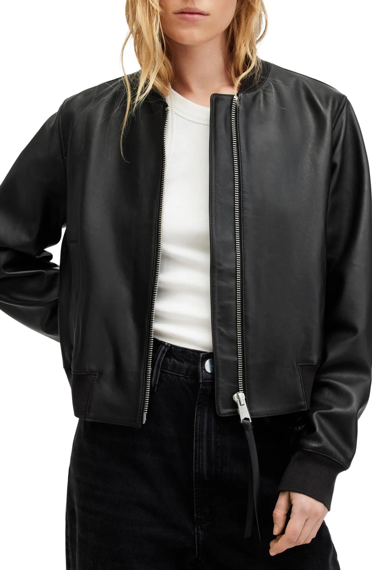 AllSaints Orten Leather Bomber Jacket | Nordstrom | Nordstrom