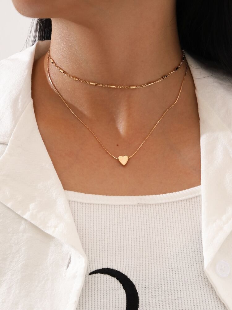 2pcs Heart Decor Necklace | SHEIN