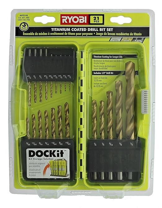 Ryobi A972101 21 Piece Titanium Drill Bit Set w/ Plastic Locking Storage Case and Foldout Rubberi... | Amazon (US)