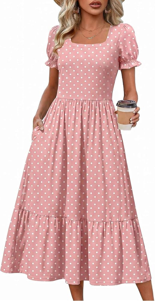 Zeagoo Summer Dresses for Women Flowy Casual Midi Dress Short Sleeve Tiered Dress Beach Vacation ... | Amazon (US)