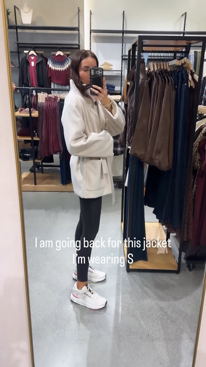 I tried on this jacket and haven't stopped thinking about it. The cream color, oversized collar, statement buttons, and belted waist make it such a beautiful piece for fall and winter. Definitely going back for this one. Wearing size S.
cream jacket, belted jacket, winter jacket, cream wool jacket, high collar jacket, statement outerwear, fall layering, neutral outerwear, fall winter fashion, jacket try on, women over 40 style, annabrstyle