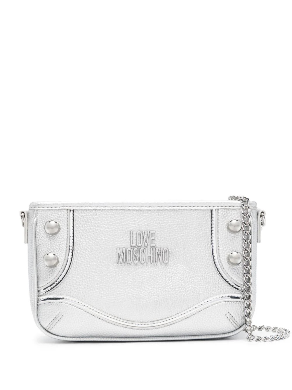 Love Moschino logo-lettering metallic shoulder bag - Silver | Farfetch Global