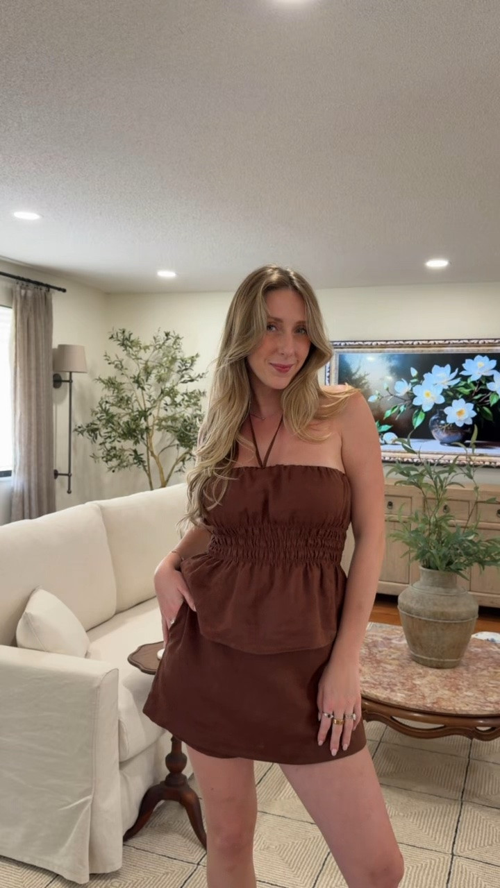 100% linen brown skort set from Amazon