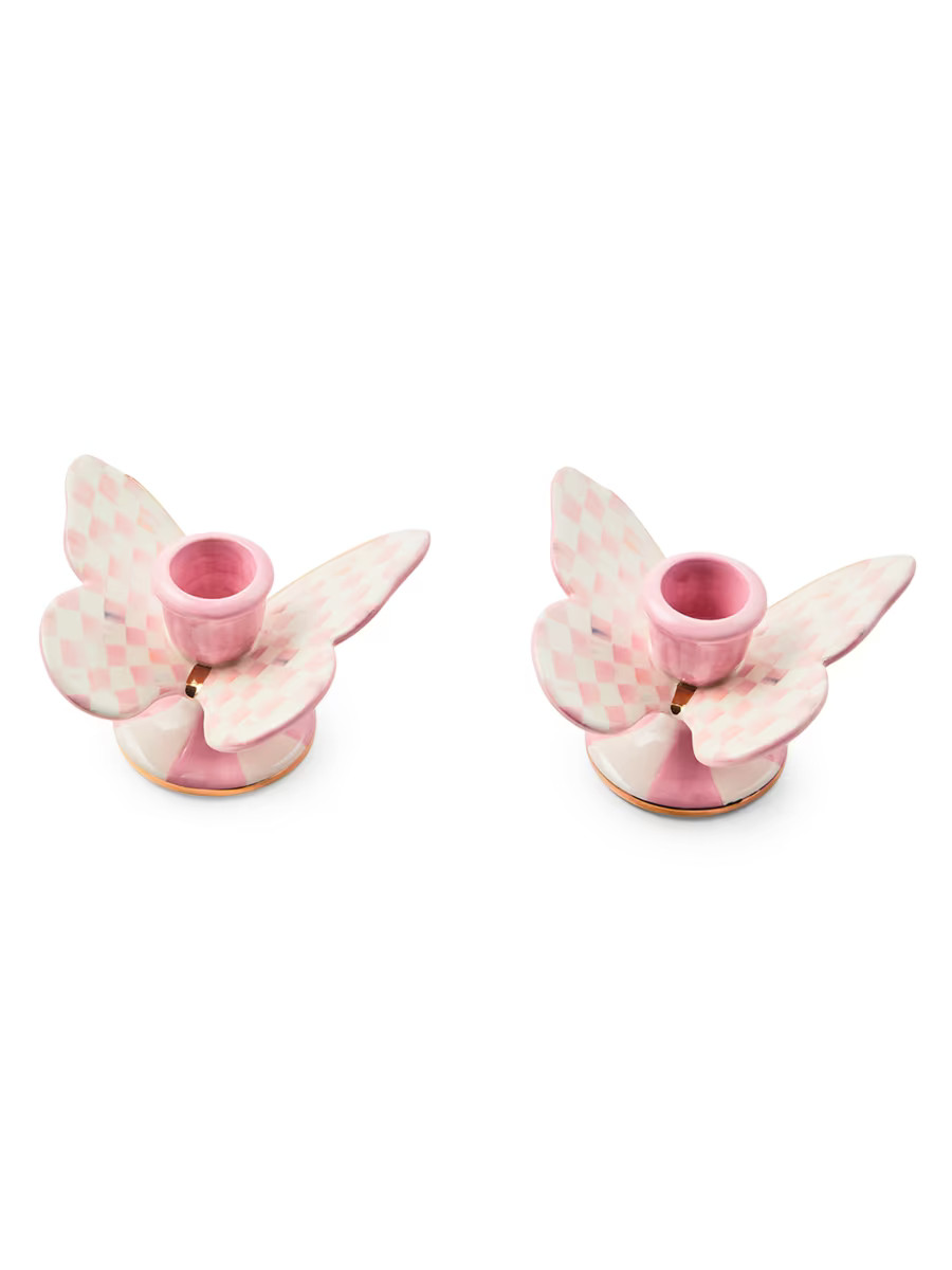 Rosy Check Butterfly Candle Holders, Set of 2 | Saks Fifth Avenue