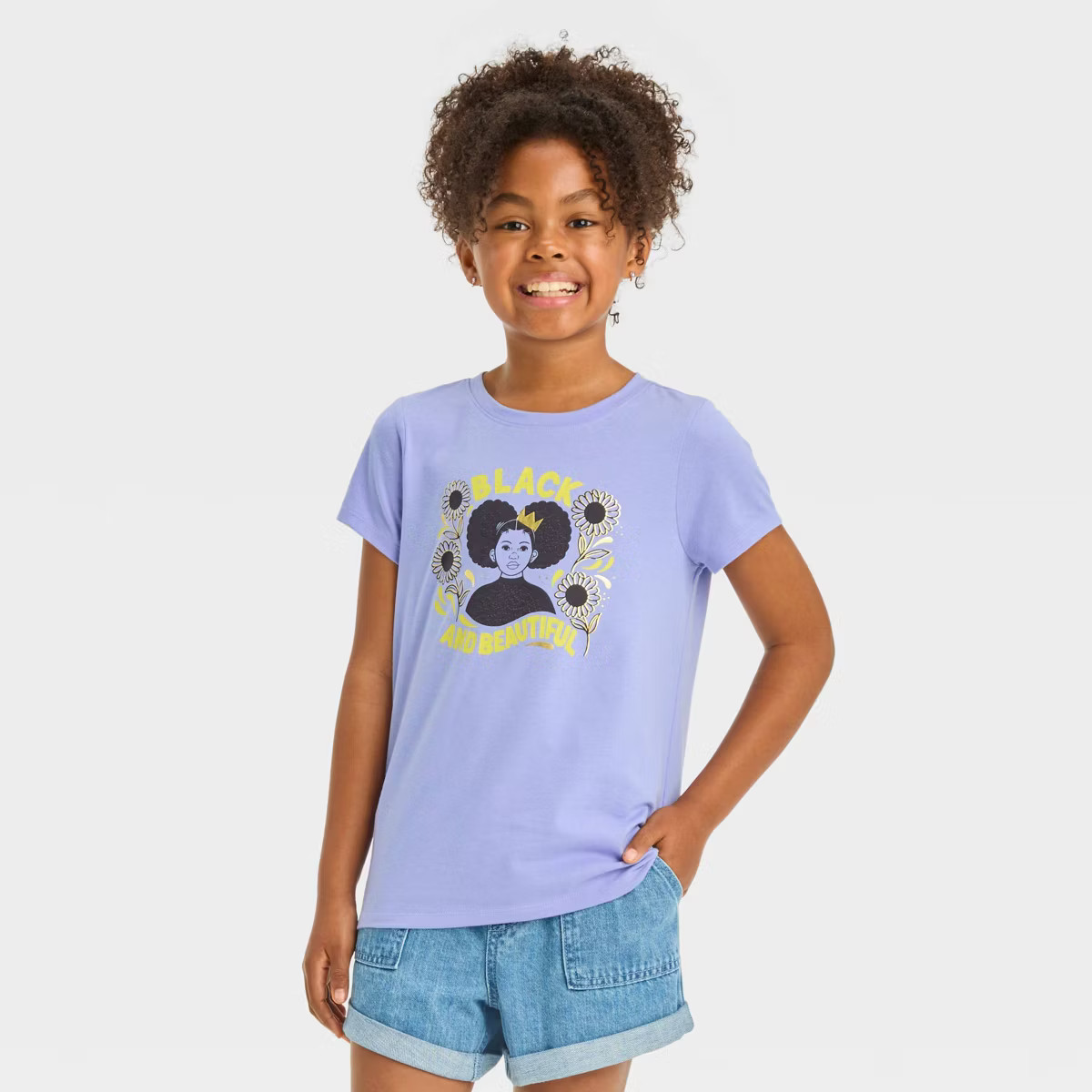 Girls' Short Sleeve 'Black and Beautiful' Graphic T-Shirt - Cat & Jack™ Lavender | Target