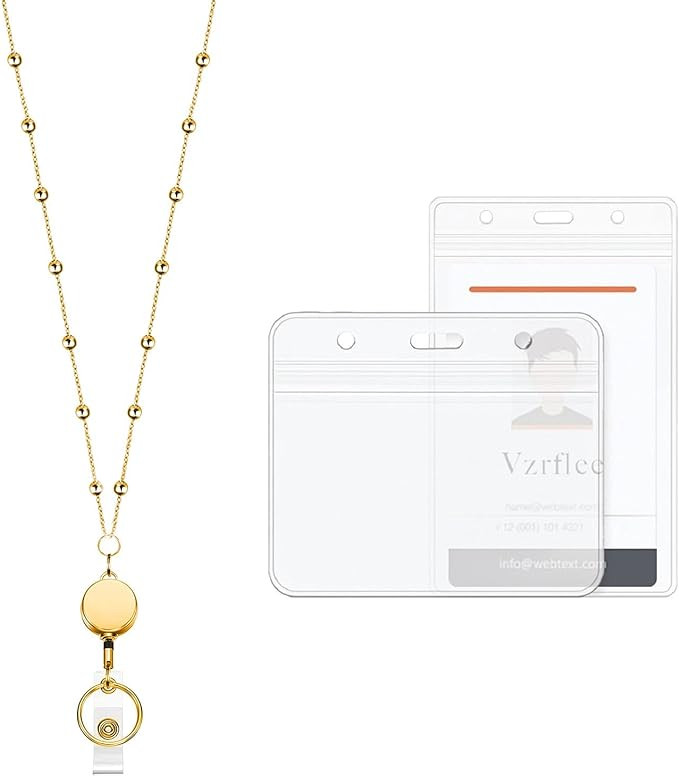 Retractable Badge Reel Lanyard with 2 Pieces ID Holder for Women, Fashion Beaded Chain Premium St... | Amazon (US)