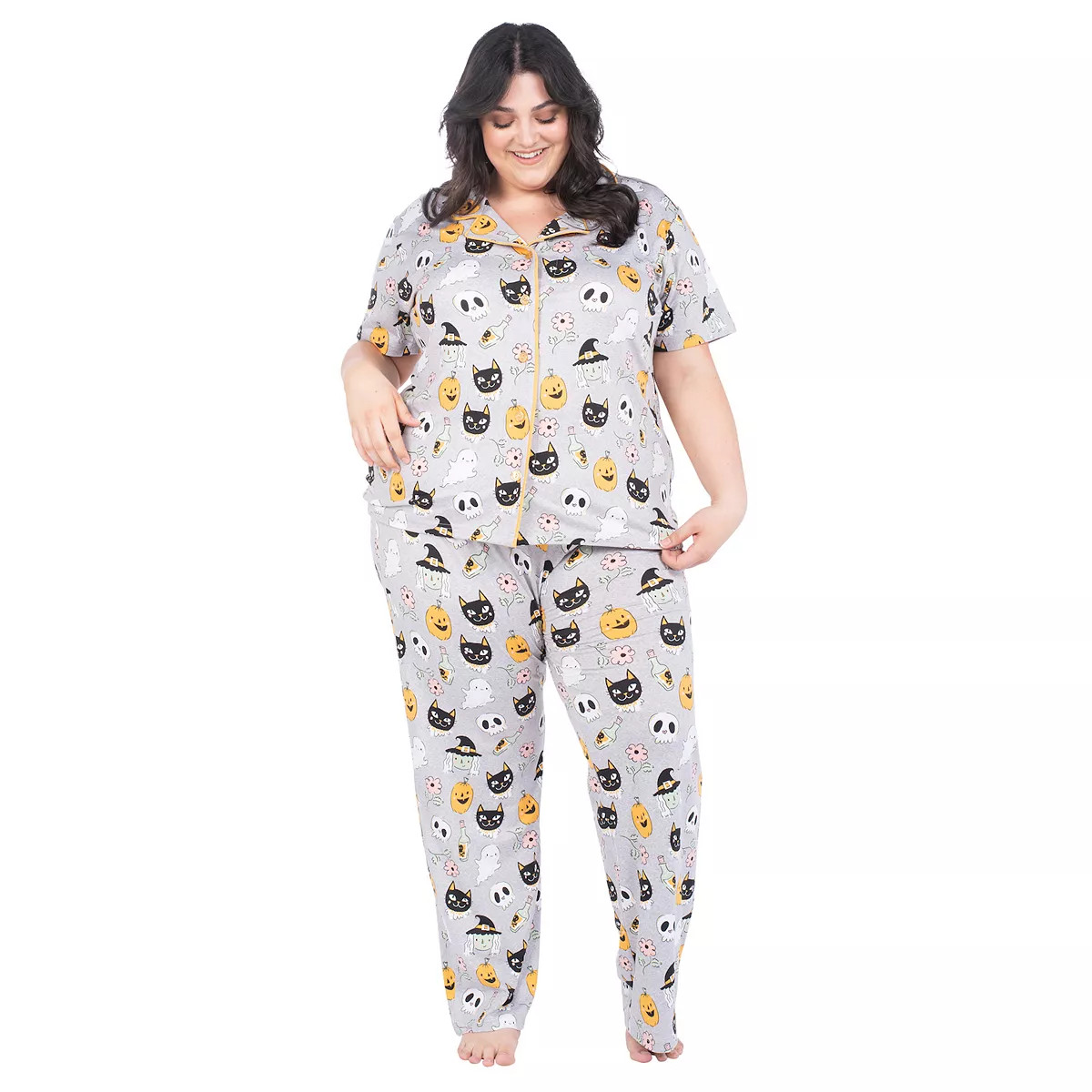 Plus Size Nite Nite by Munki Munki Halloween Short Sleeve Shirt & Pants Pajama Set | Kohl's