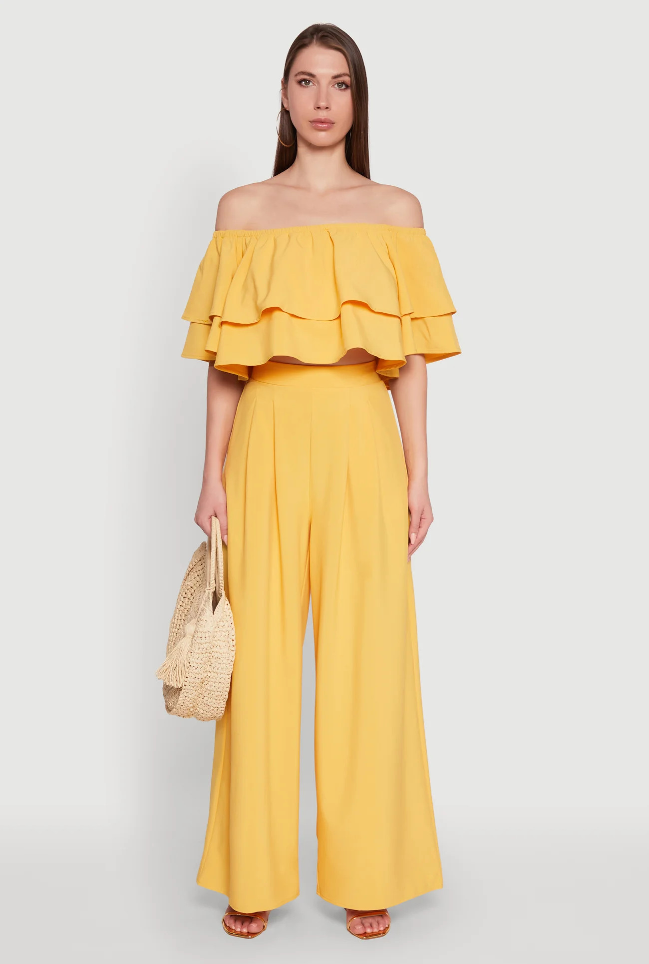 Trendy High Waisted Wide Leg Dress Pants with Pleats | Rainbow Shops