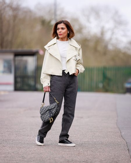 Ivory Leather Jacket Grey Jeans White Tshirt Outfit Nlack Trainers Dior Saddle Bag Casual Outfit Transitional Outfit Everyday Outfit 

#LTKeurope #LTKstyletip #LTKSeasonal