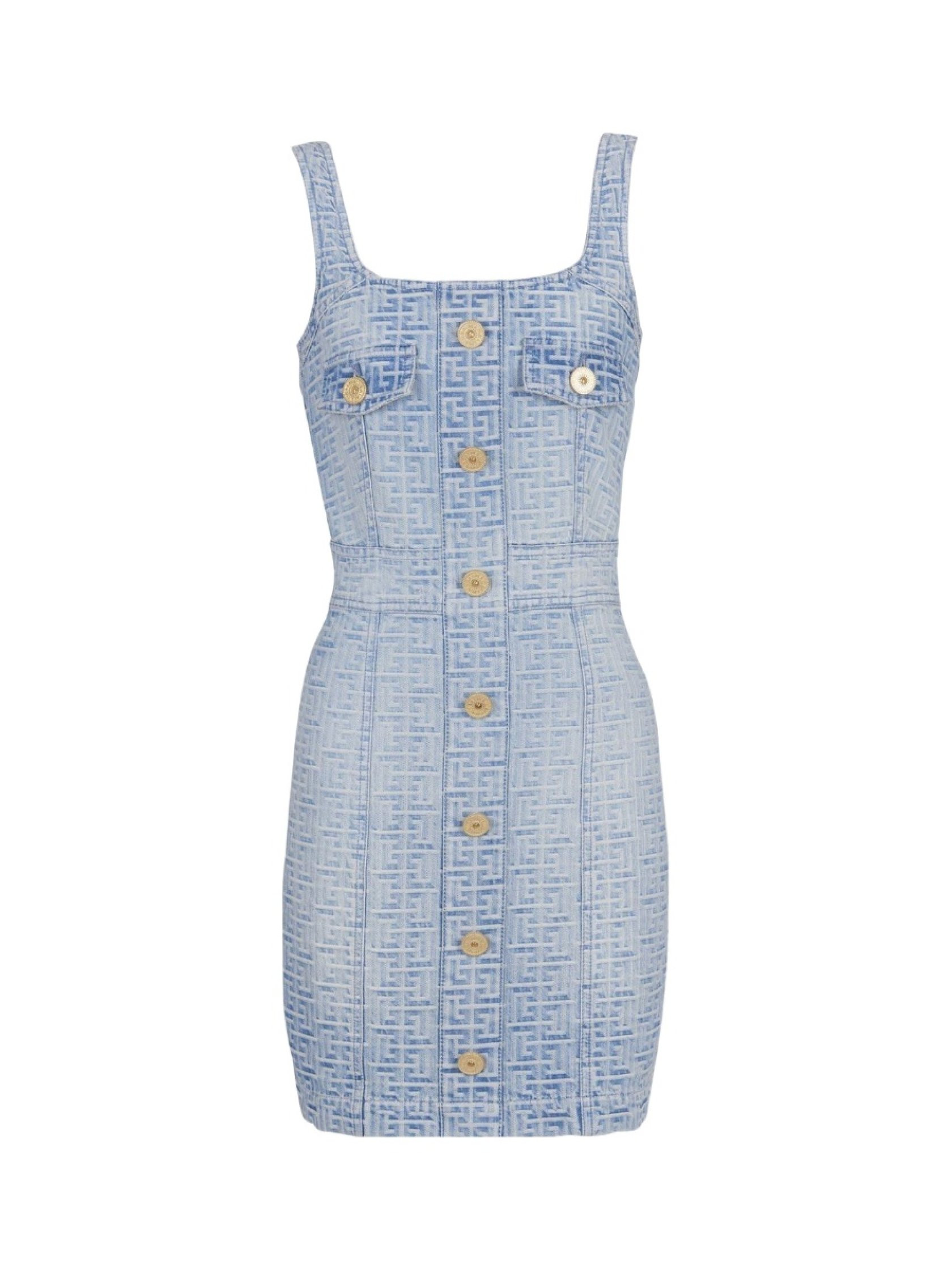 Balmain Monogram Debossed Square-Neck Mini Dress | Senser US