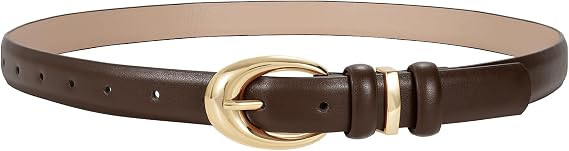 Women Leather Belt for Jeans Pants Fashion Ladies Skinny Faux Leather Dress belt with Gold Buckle | Amazon (US)