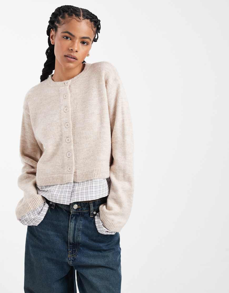 ASOS DESIGN knit cardigan in oatmeal-White | ASOS (Global)