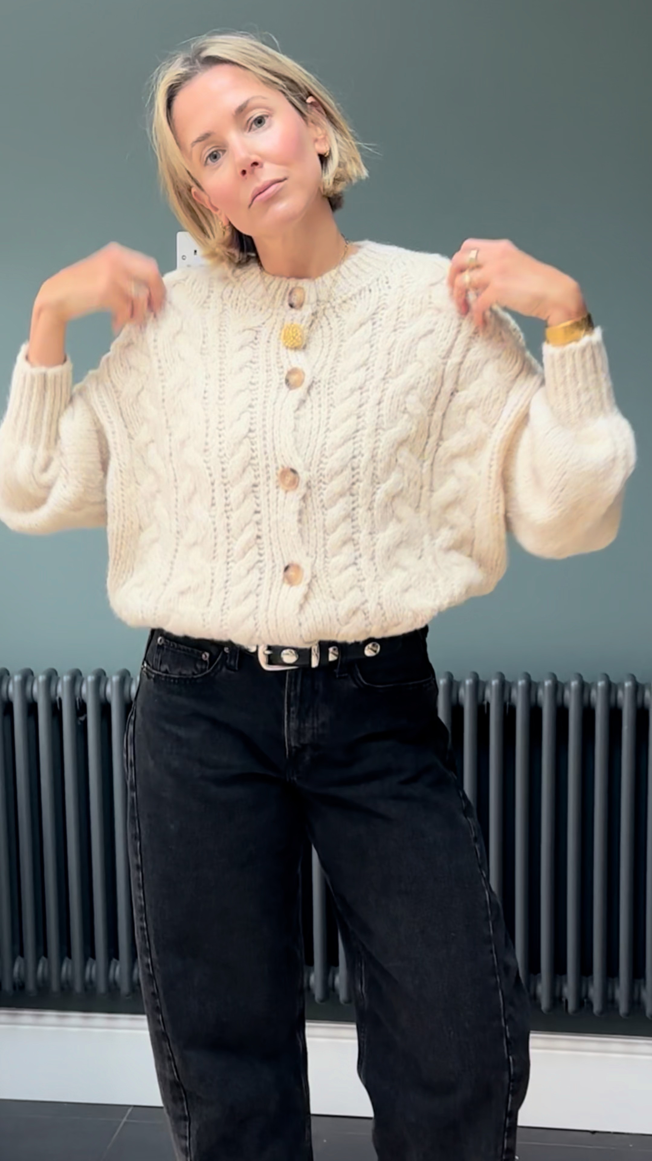 Winter Outfit, Faux Fur Coat, Bag, Cardigan, Barrel Jeans, Suede Loafers, Leather Belt, Charli, Bracelet, Monica Vinader, Abercrombie & Fitch, Mint Velvet, Sézane, Marks & Spencer 

 #LTKuk #LTKwinter #LTKstyletip