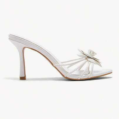 Women's Round Toe Patent Leather Flower Decor High Heel Sandals, White Valentine Day | SHEIN