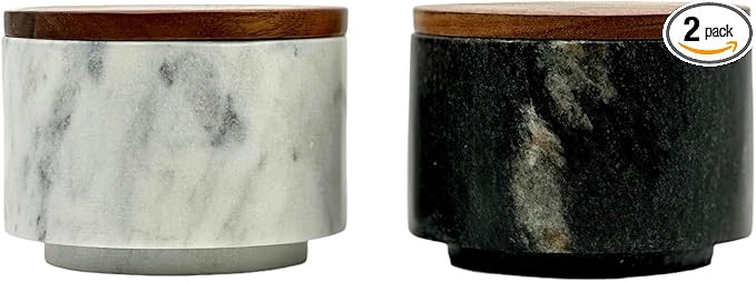 Marble Salt Cellar Pepper Cellar Set, Stackable Large Black/Grey & White Salt and Pepper Holder D... | Amazon (US)
