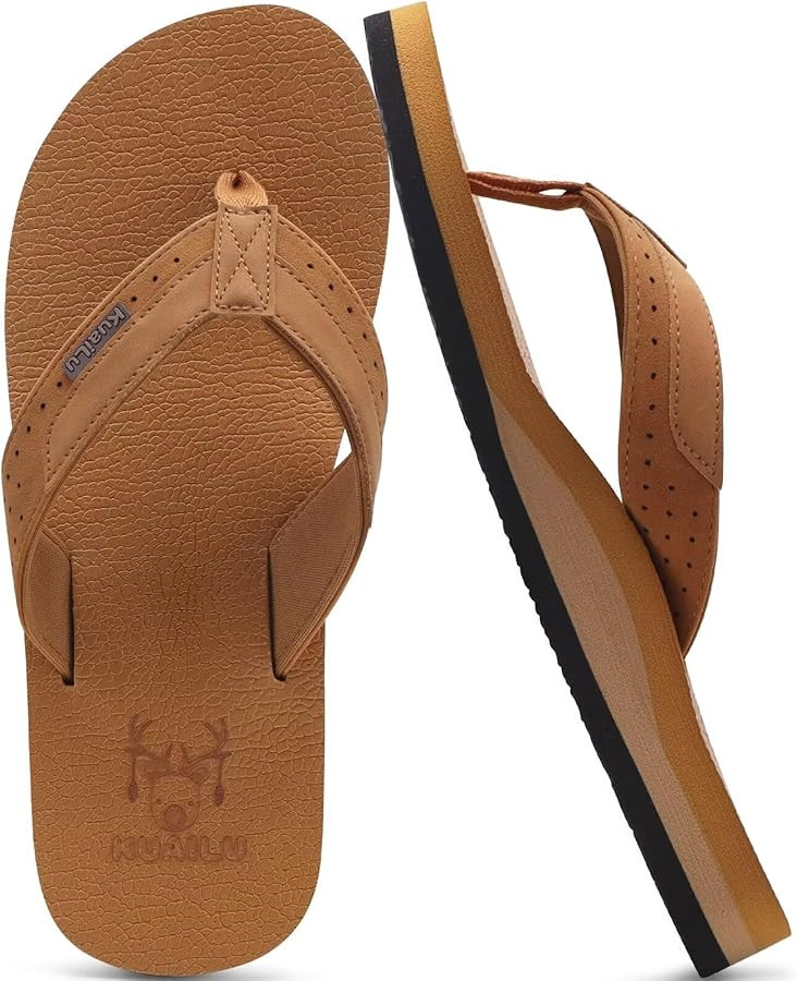 KuaiLu Men's Yoga Mat Leather Flip Flops with Arch Support Comfortable Cushion Walking Thong Sand... | Amazon (US)
