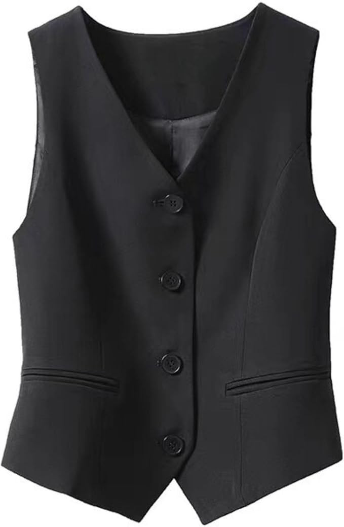 FindThy Women's Waistcoat Vest V Neck Button Down Fashion Dressy Blazer Jacket | Amazon (US)