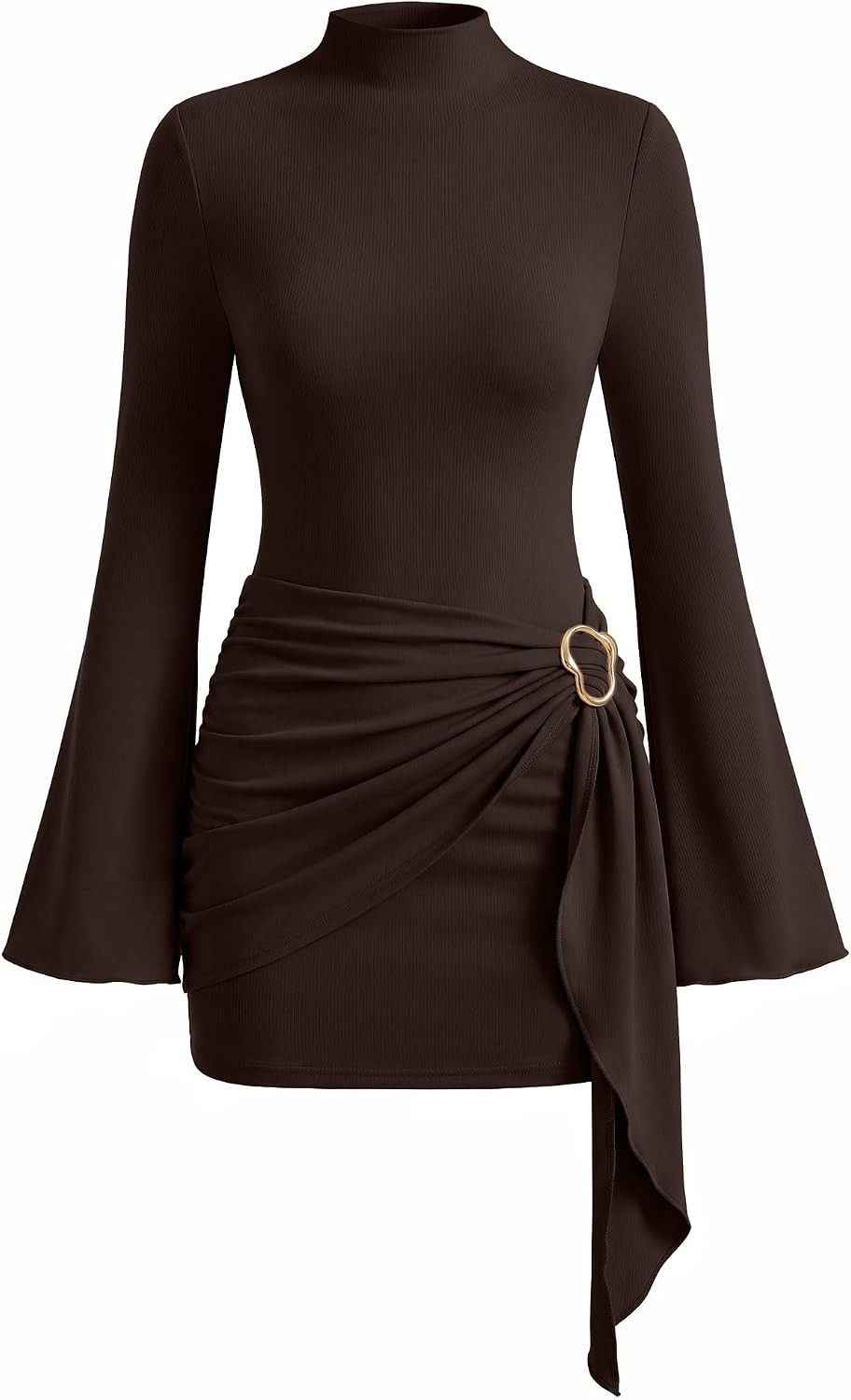 Caracilia Womens Fall Bell Long Sleeve Bodycon Mini Dresses | Amazon (US)