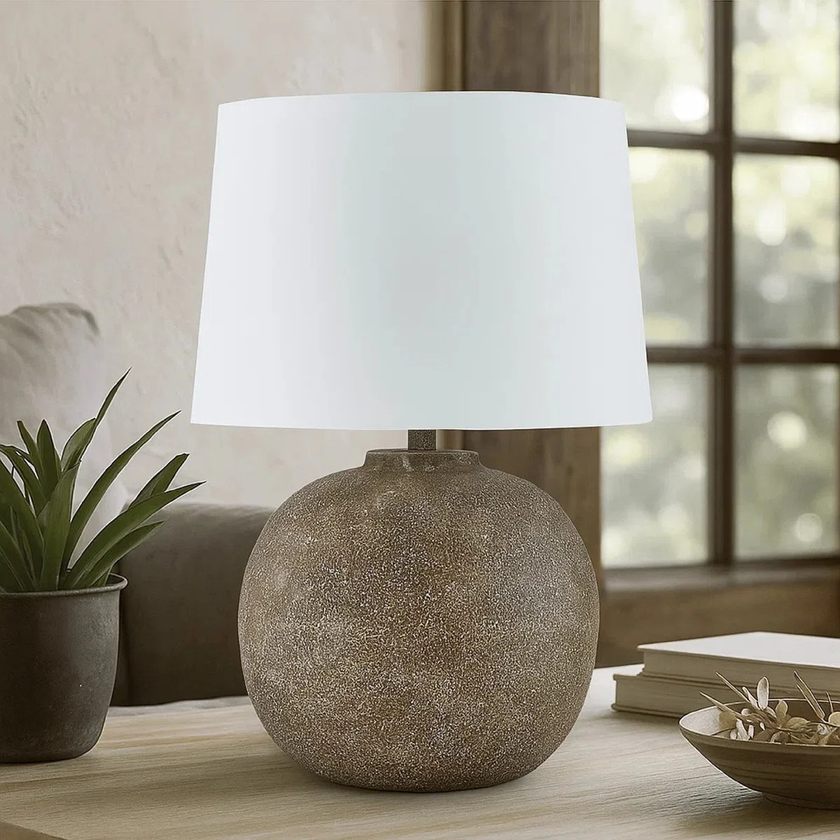 Vesy Table Lamp, Brown Abstract Impressions, 25 Inch Round Metal Base | Wayfair North America