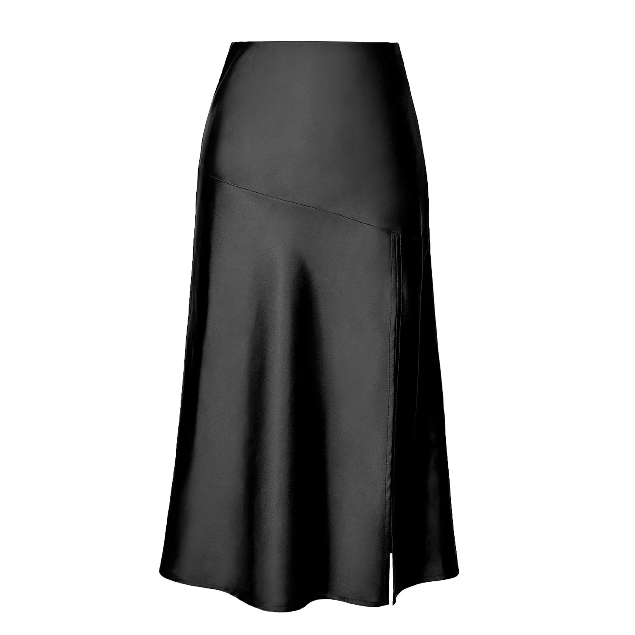 Womens Midi Skirt High Waisted Side Slit Casual Flared A line Silk Satin Skirts | Walmart (US)