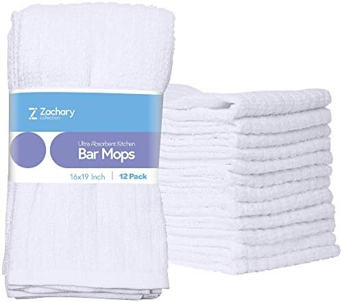 Zachary Collection Cleaning Towels [12 Pack - 16" x 19"] Kitchen White Ultra Absorbent Bar Mops, ... | Amazon (US)