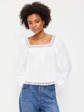 Long-Sleeve Lace Trim Top | Old Navy (CA)