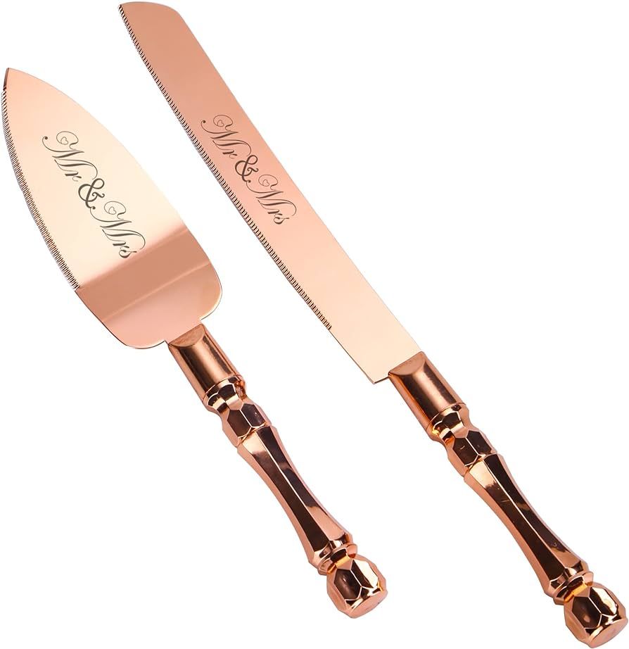 Wedding Cake Knife and Server Set, Stainless Steel Rose Gold Plated Blades Serving Utensils, Stai... | Amazon (US)