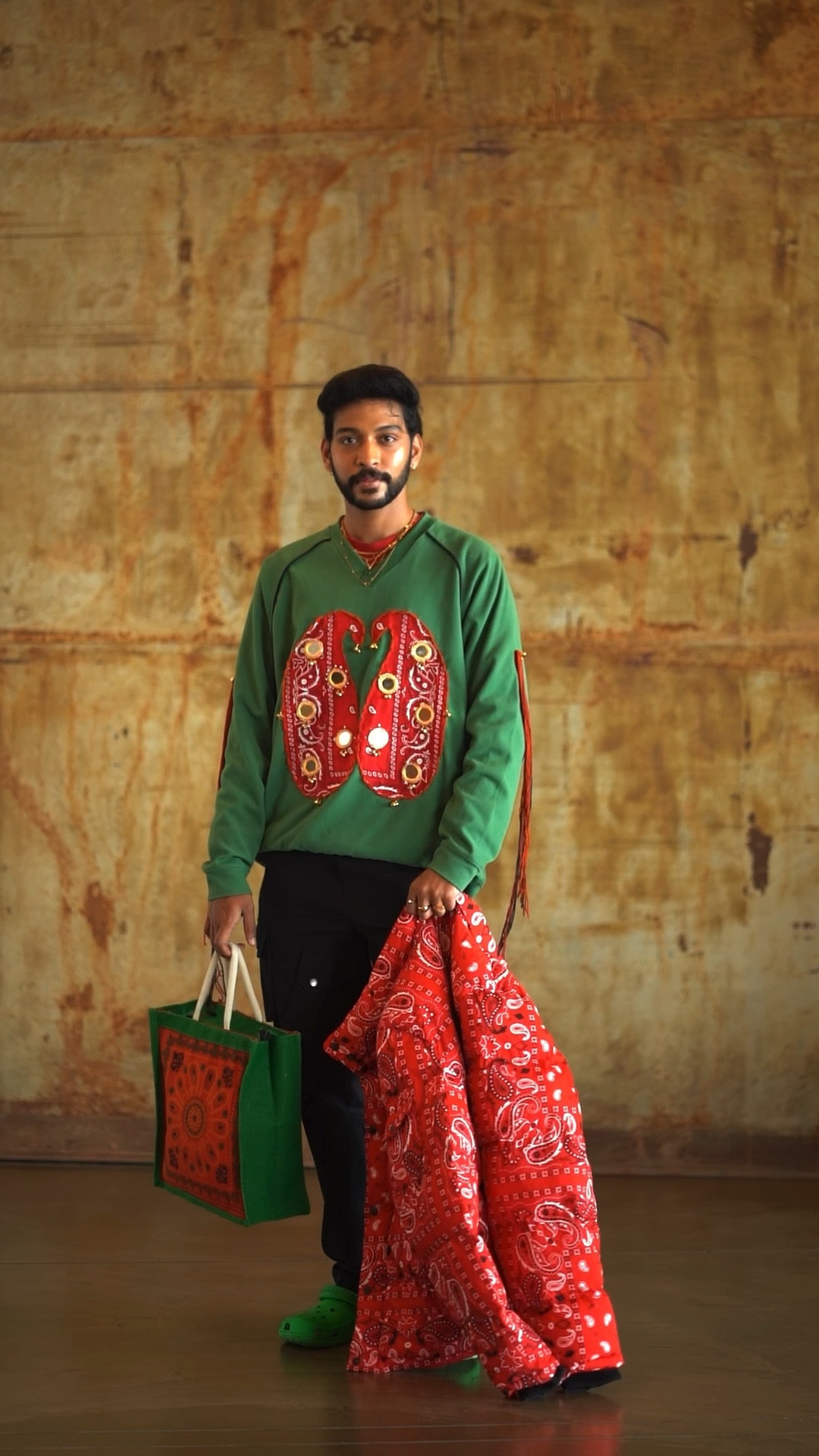 Men's winter outfit inspo, V-neck sweater with bandana details, cool outfit inspo, dopamine dressing, fun outfit idea 

#LTKmens #LTKVideo #LTKstyletip