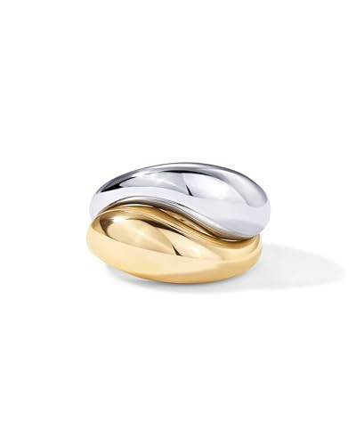 PAVOI 14K Gold Plated Mixed Metal Chunky Two Tone Wavy Dome Ring Pack for Women | Statement Ring Set | Size 6 | Amazon (US)