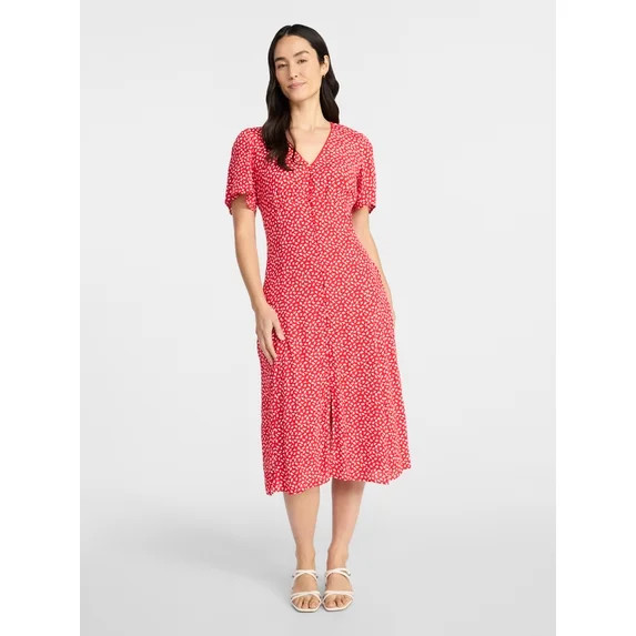 Time and Tru Women's Empire Waist Midi Dress with Short Sleeves, Sizes XS-XXXL | Walmart (US)