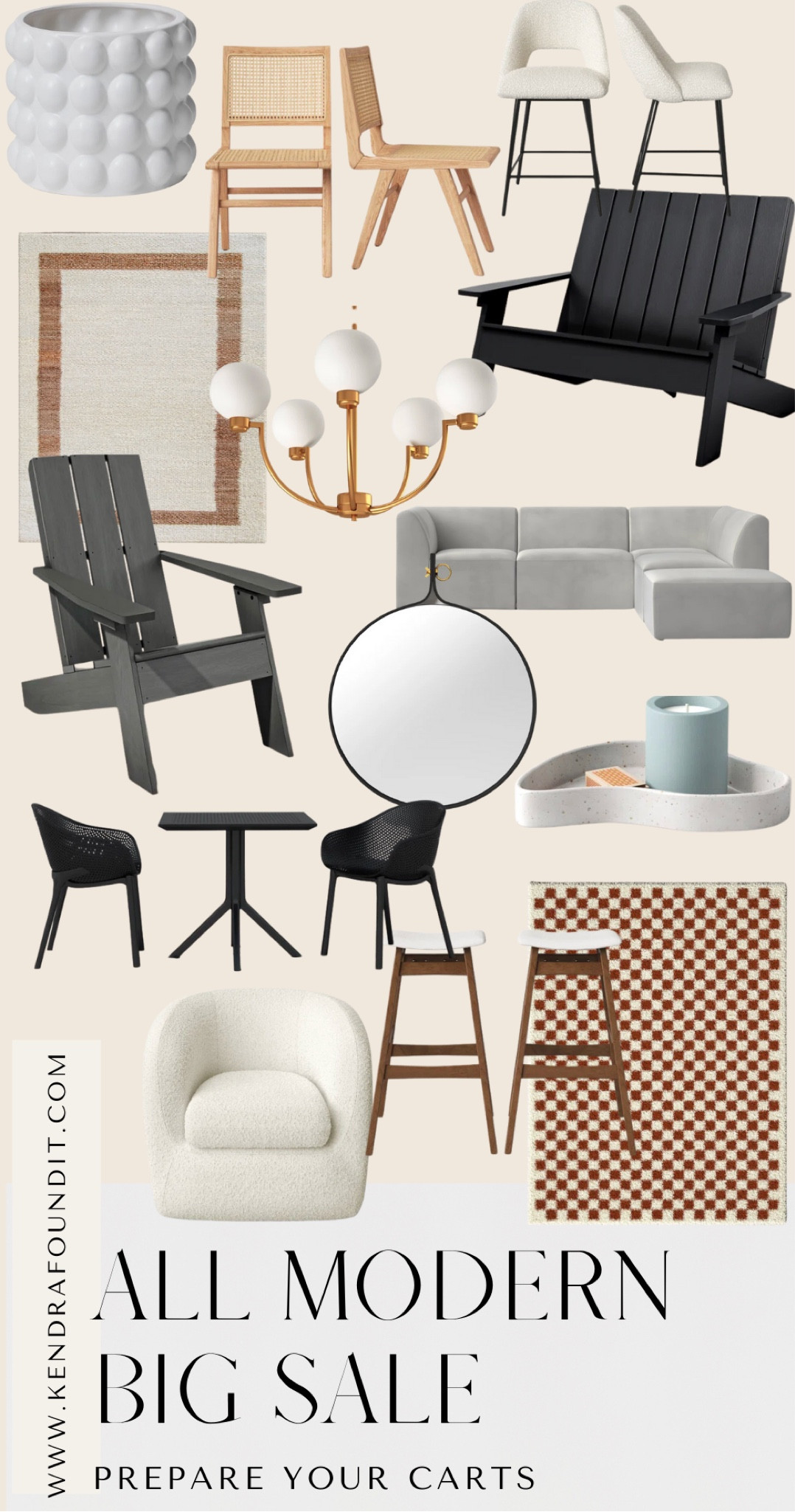 #allmodernpartner Attention shoppers🚨 @allmodern is having a Big Sale! No, really, that’s the name of it! And it’s happening from April 26-27th; everything you see here will be on sale up to 70% off and will ship free. Prepare your carts now! 

If I had to pick a few star sale items (it’s so hard!), I would choose the upholstered boucle swivel barrel chair, the frosted glass and gold chandelier, and the checkered rug. 🛒
 
#allmodern #modernbedroom #bedroom #patio #outdoor #minimalist #minimalisthome #couch #sofa #diningchairs #stools #boucle #bench #backayrd #bed #sale #lighting #mcm #seating #modern #moderntraditonal #modernhome #decorinspo #homedecor #decorating #rug #sidechair #tablelamp.  Neutral side chair. Neutral accent chair. Modern bedroom.  Sale items. Affordable home decor.  Affordable furniture. Decorating on a budget. Room redo. Bedroom update. Bedroom refresh. Patio furniture. Backyard furniture. Patio set. Mid-century modern furniture.  Mid-century modern. Minimalist style. Minimalist bedroom. Minimalist home decor. Sale alert. Adirondack chair. 

#LTKunder50 #LTKsalealert #LTKhome