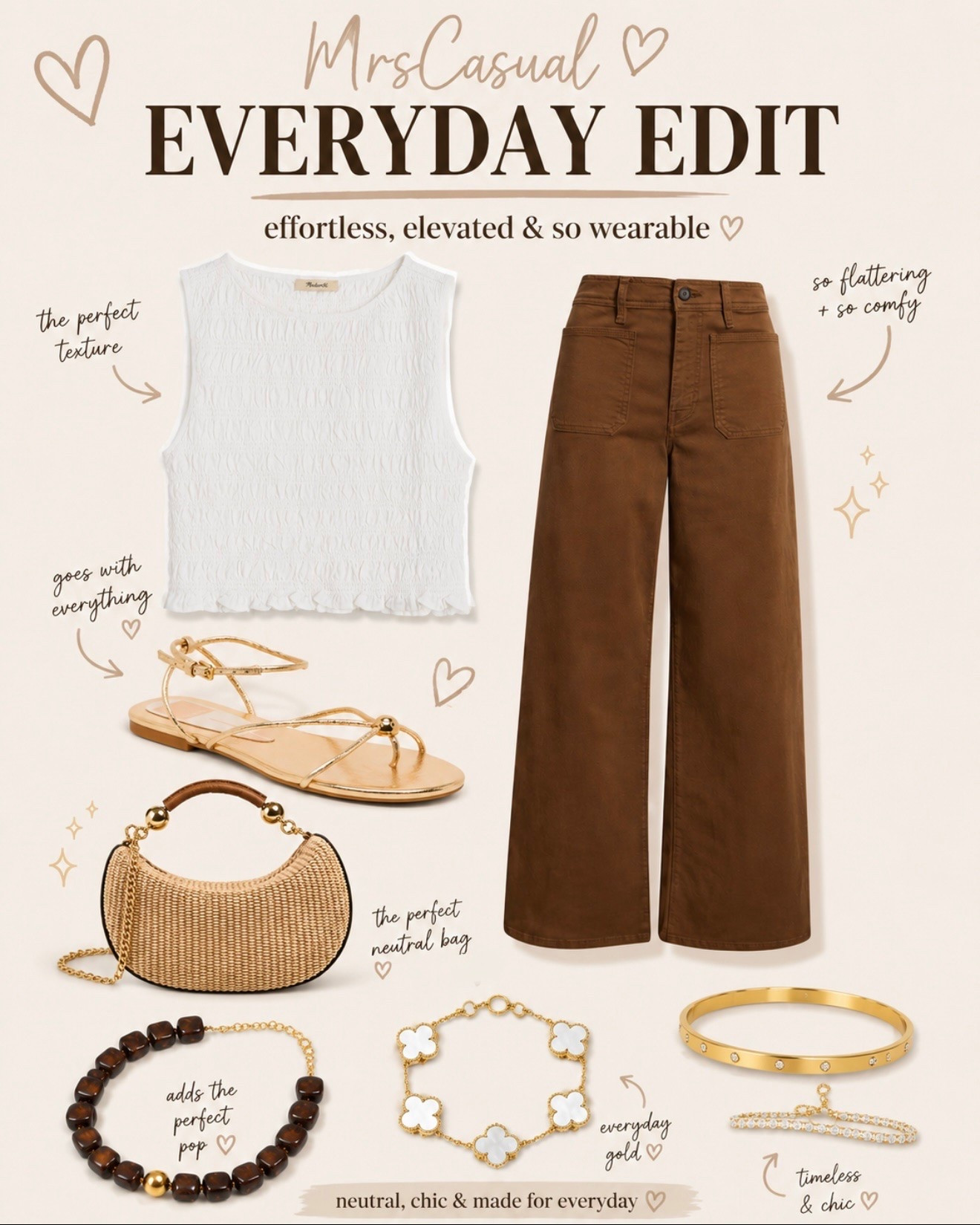 If effortless, elevated style is your thing… this edit is for you. 🤎✨

Every piece mixes and matches with the rest, so getting dressed feels easy. From the textured white tank to the chocolate brown pants (SO good 🤌🏻), these are the kinds of finds you’ll wear on repeat.

Neutral, timeless, and the definition of “looks expensive” without trying too hard. Which piece would you grab first? 🤍

#LTKootd #LTKOver40 #LTKSeasonal