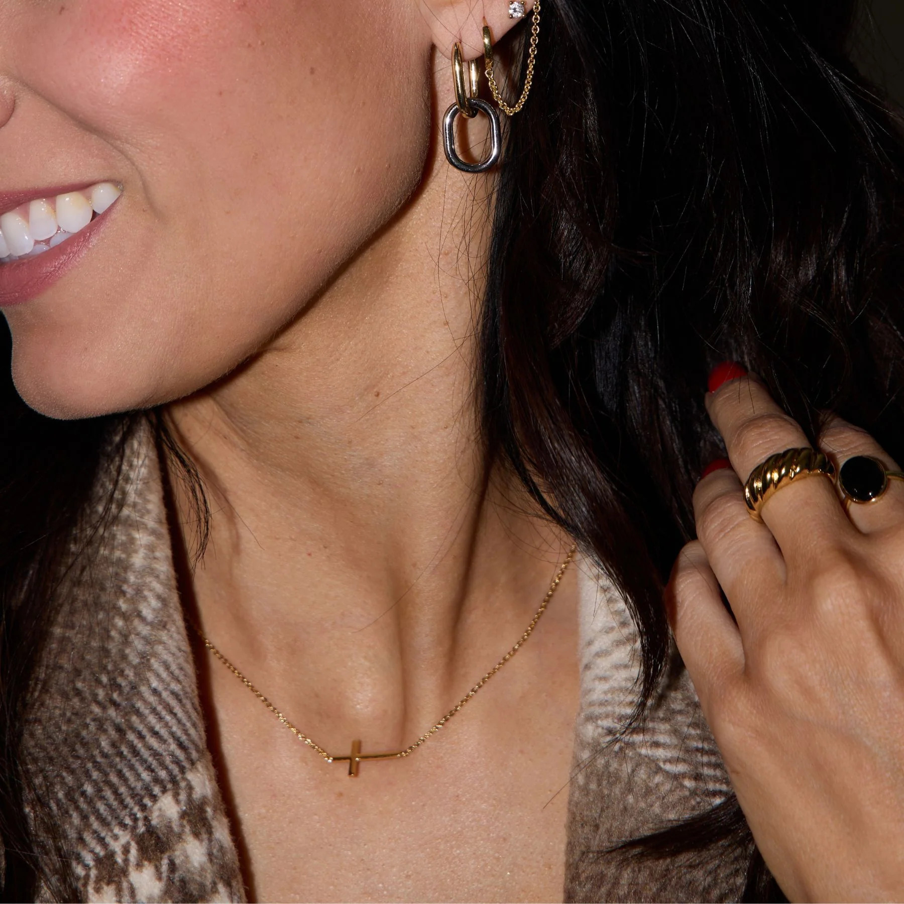 Gold Sideways Cross Necklace | Nickel and Suede