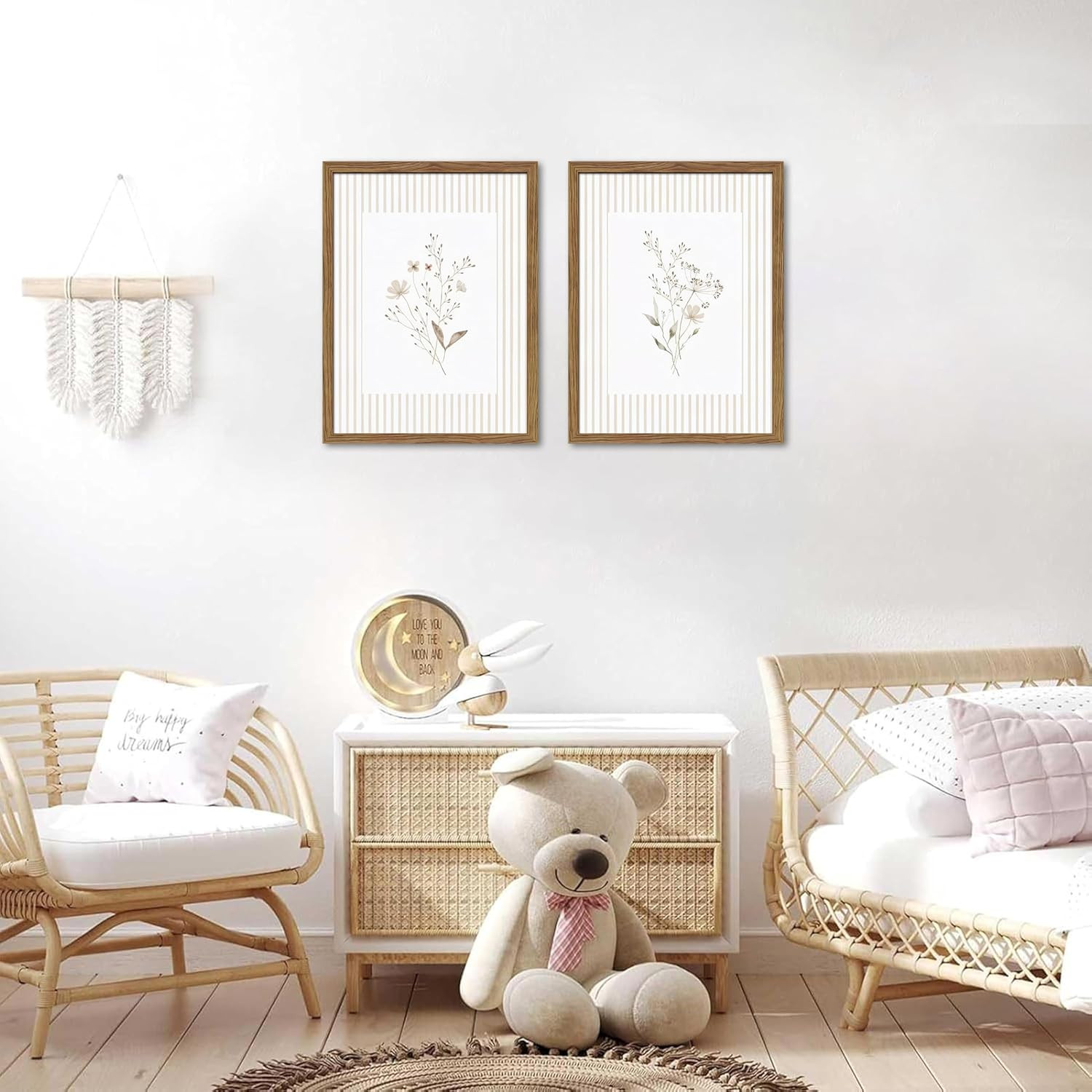 Neutral Wildflower Wall Art Set of 2, Vintage Flower Botanical Wall Decor Painting, Rustic Cottag... | Amazon (US)