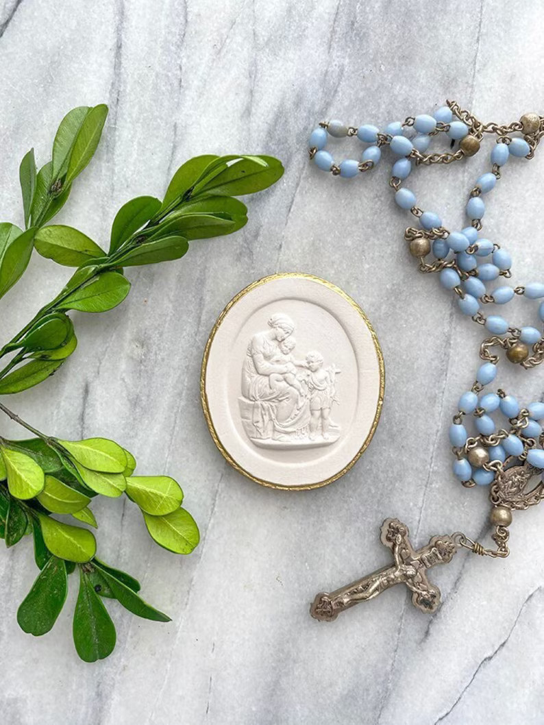 NEW Religious Intaglio, Mary With Children Jesus and John, Plaster - Etsy | Etsy (US)