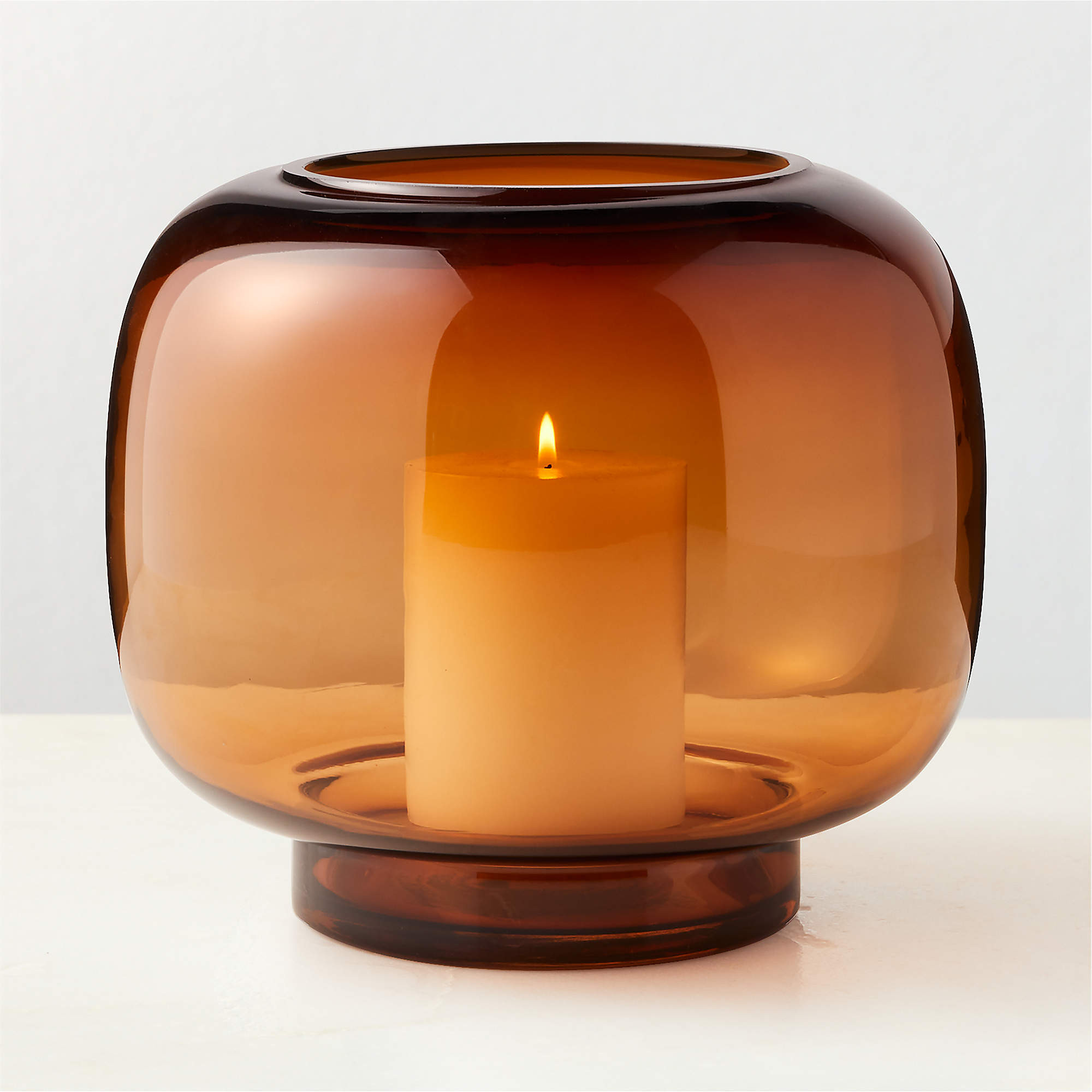 Coco Round Smoked Amber Modern Glass Hurricane Candle Holder Large + Reviews | CB2 | CB2