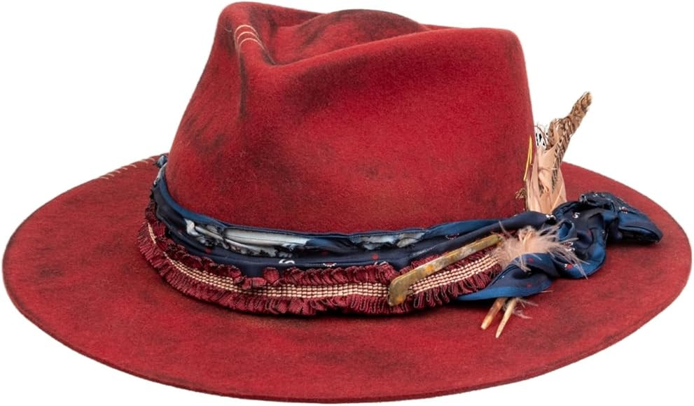 RUEDIGER Retro Wide Brimmed Stiff Fedora Men's and women's Hats,100% Wool Classic Felt Hat,Distre... | Amazon (US)