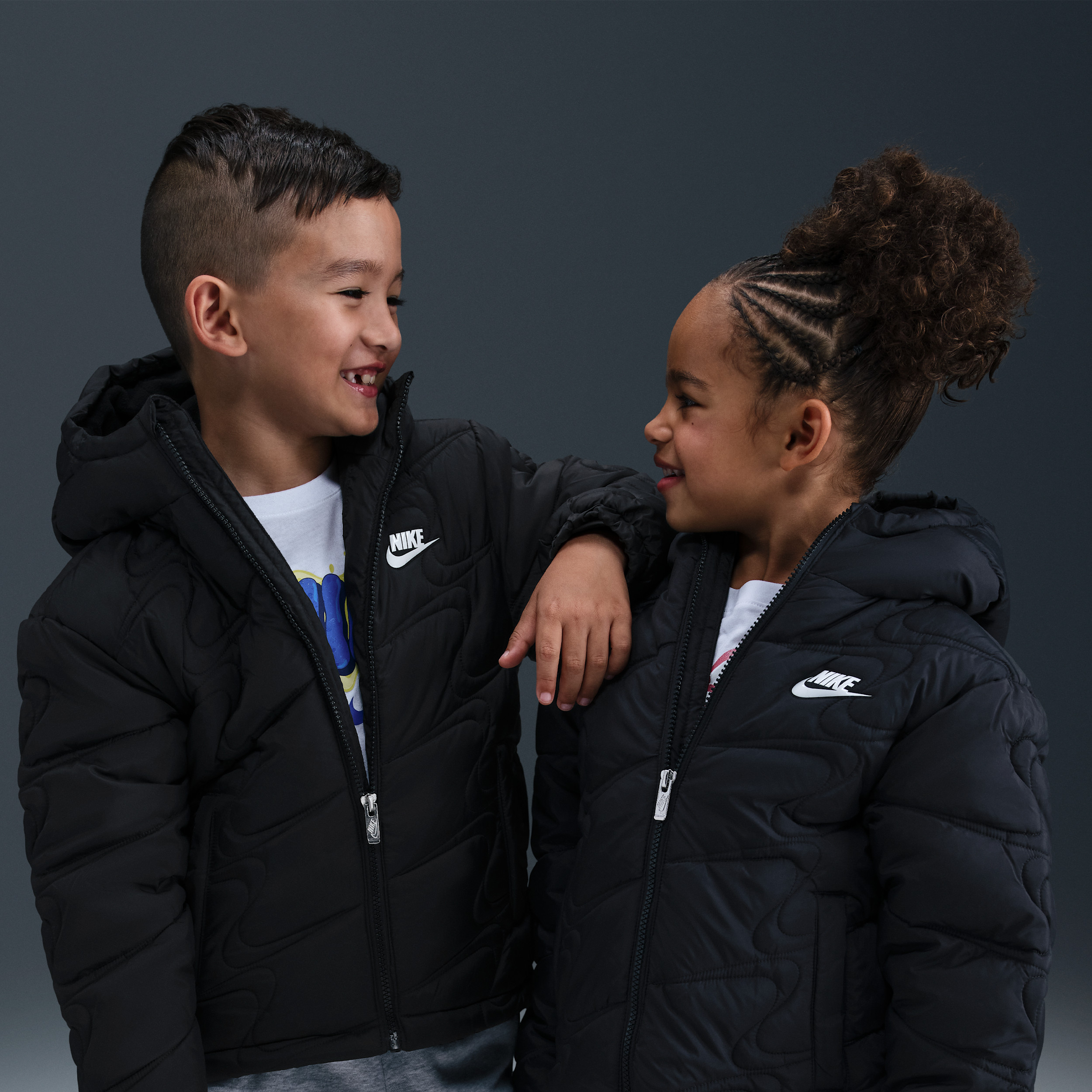 Nike Little Kids' Swoosh Quilted Puffer Jacket in Black | 86M121-023 | Nike (US)