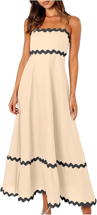 Boho Summer Dresses for Women 2024 Trendy Spaghetti Straps Sleeveless Sundress Casual RIC Rac Smo... | Amazon (US)