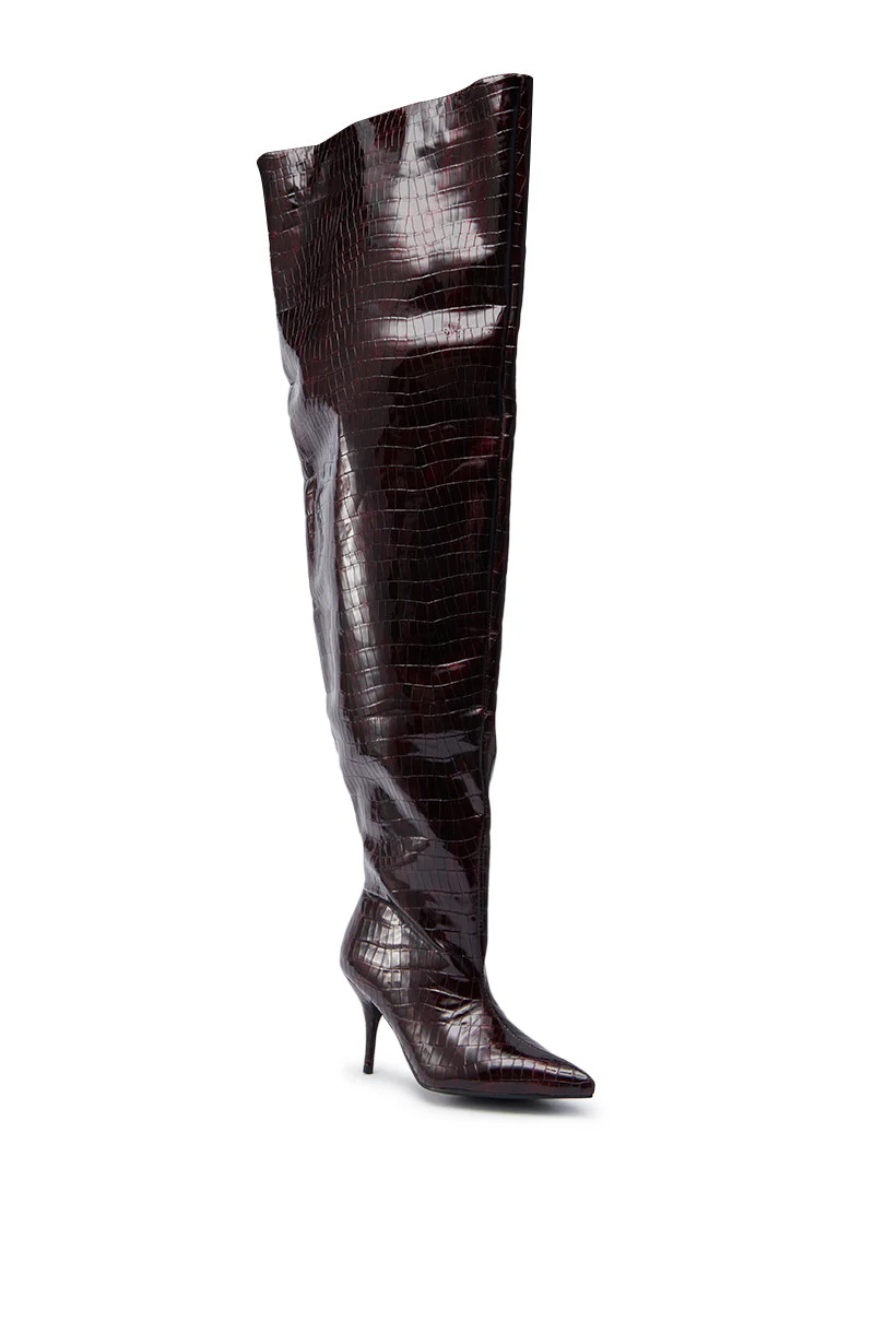 AZALEA WANG HALINA BURGUNDY CROC STILETTO BOOT | AKIRA