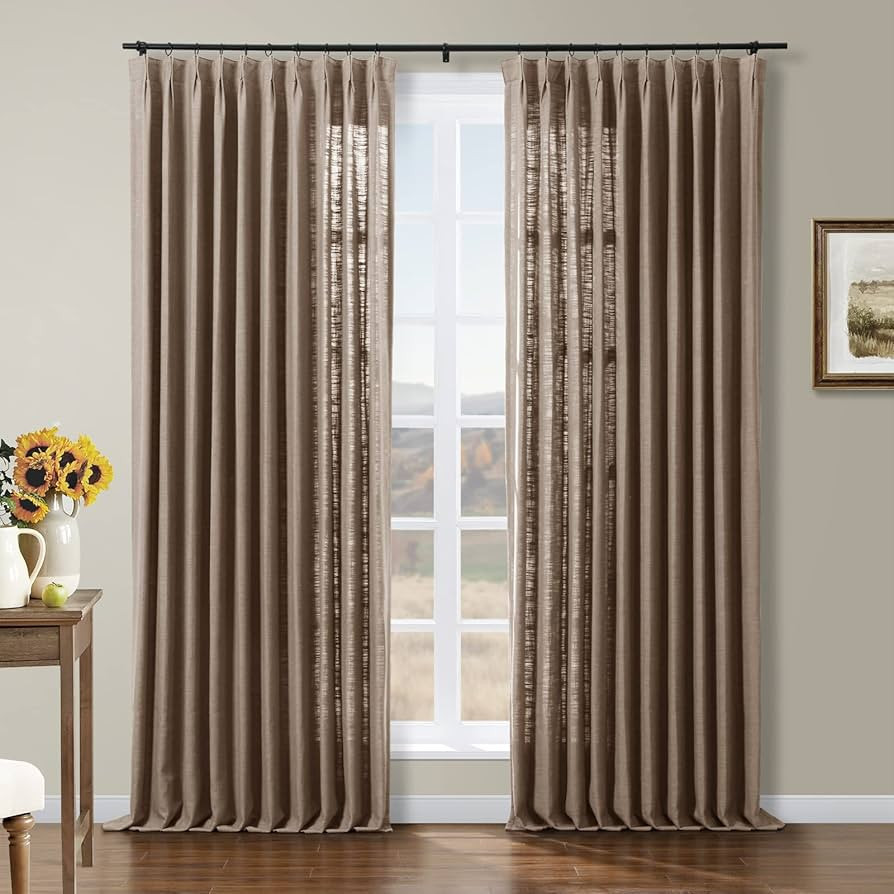TWOPAGES 52 W x 96 L inch Pinch Pleat Unlined Darkening Drape Faux Linen Curtain Drapery Panel fo... | Amazon (US)